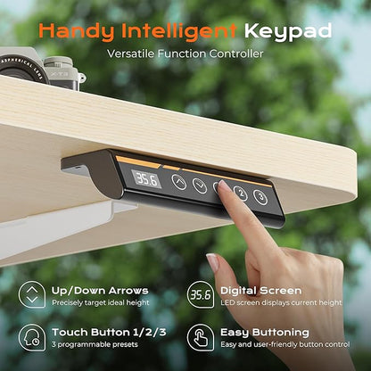 Huuger 55 x 28 Large Electric Standing Desk, Height Adjustable Desk, 27.6" Deep Desktop, Stand up Gaming Computer Office Desk with 2 Hooks, 3 Preset Heights, for Home Office, Maple