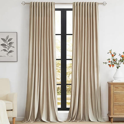 PRIMROSE Champagne Velvet Curtains 72 inch Long for Living Room,Set of 2 Panels Blackout Rod Pocket Back Tab Window Treatment Room Darkening Heavy Decorative Curtains Drapes for Bedroom
