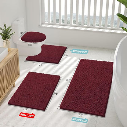 Smiry Luxury Chenille Bathroom Rugs 36x24, Extra Soft and Absorbent Shaggy Bath Mat, Machine Washable, Non-Slip Plush Carpet Runner for Tub, Shower, and Floor, Home Decor Accessories, Burgundy