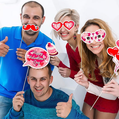 24 Pcs Valentine's Day Photo Booth Props Decor, Valentine's Day Photo Prop Frame and 23 Pcs Valentine Day Photo Booth Props for Happy Valentines Themed Party Supplies Decoration