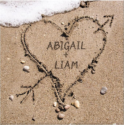 Let's Make Memories Personalized Canvas Wall Art For Couples - Engagement, Wedding, Newlyweds, Anniversary - Home Decor - Heart in Sand - Canvas - 16x16