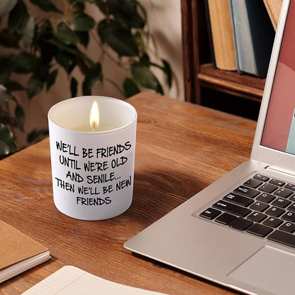 BFJLIFE Best Friend Birthday Gifts for Women Bestie Christmas Friendship Gifts for Women Friends Female Novelty Unique Lavender Scented Soy Candles We'll Be Friends Until We're Old and Senile