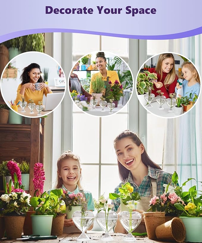Nacome Small Glass Bud Vases for Flowers: Birthday Gifts for Wife Women Mom Garden Lovers- Set of 3 Heart Plant Terrarium for Wedding Centerpiece Table Office Indoor Home Decor
