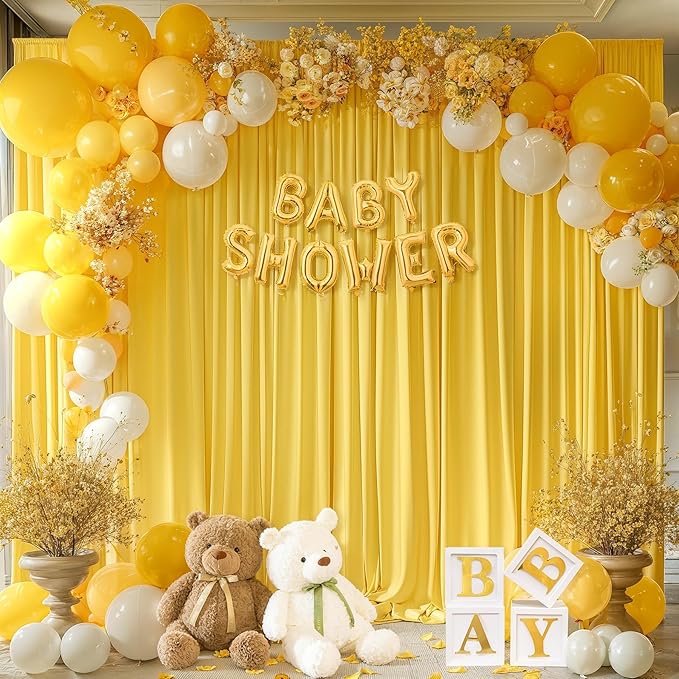 8 x 10 ft Yellow Backdrop Curtains for Party Photo Background Curtains Wrinkle Free Drapes Lemon Yellow Polyester Curtains Backdrop for Baptism Wedding Baby Shower Birthday Events, 2 Panels