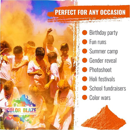 Color Blaze Holi Colored Powder - 5 lbs of Orange Powdered Color - for Fun Runs, Color Toss, Rangoli, Powder War, Backyard Party & Festivals - Pack of 1 Colorful Bag - 5 Pounds in Bulk - Orange