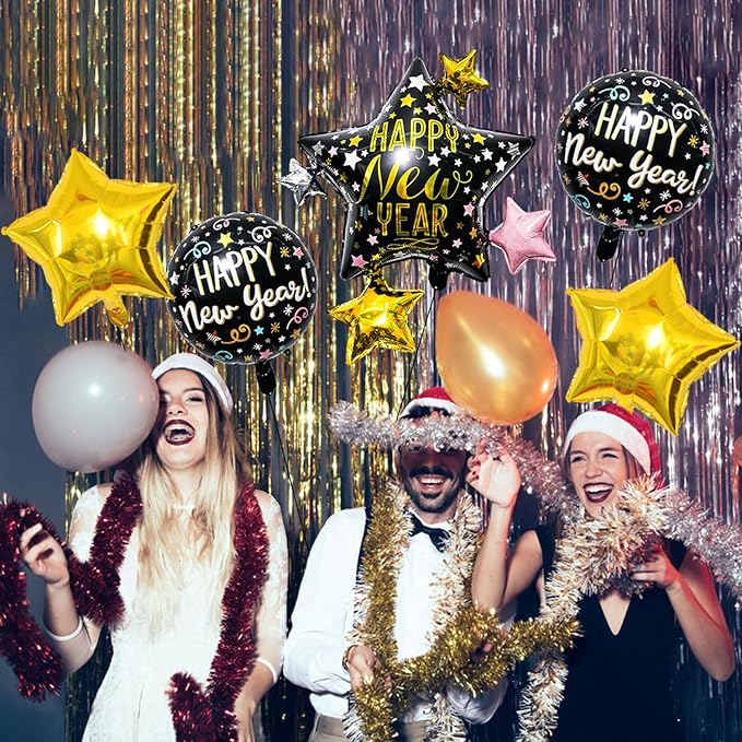 Happy New Year Balloons Black Gold 18 Inch New Years Balloons for Happy New Year Decorations 2026 New Years Eve Party Supplies