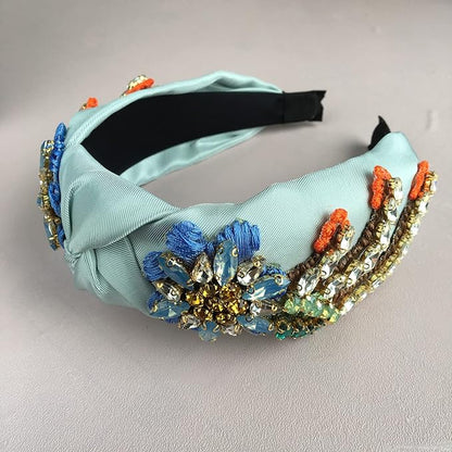 Yusier Baroque Rhinestone Crystal Headband, Robin's Egg Blue - Women's Hair Accessories, Hair Hoop, Exquisite Embroidered Hairband, Satin Fabric, Comfortable Fit, Ideal for Travel, Party, Home, Work