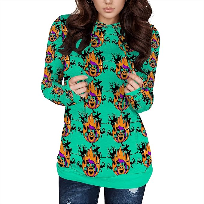 Halloween Sweatshirts For Women Long Sleeve Spooky Graphic Sweatshirts Pumpkin Pullover Halloween Party Club Wear