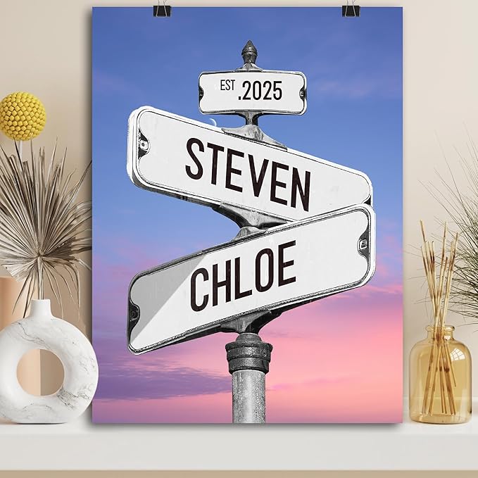 Personalized Vintage Street Sign For Couples, Custom Street Sign Canvas Poster Wall Art With Names, Gift For Valentine
