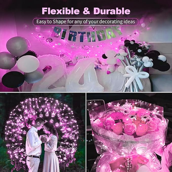 20 Pack LED Fairy Lights Battery Operated,20 LED Waterproof Mini Twinkle String Lights for Wedding Christmas Decorations,Pink
