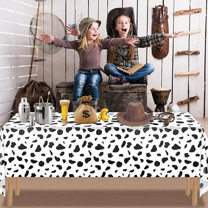 12Pcs Cow Print and Pink White Tablecloth Set, Pink and White Cow Print Table Covers Disposable Plastic Rectangle Tablecloth for Cowgirl Birthday Baby Shower Barnyard Party Decorations, 108*54inch