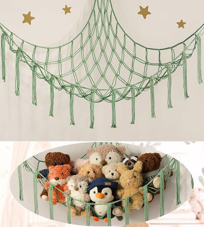 Stuffed Animal Hammock Corner Net for Toys Storage Hanging Stuff Animal Organizer Holder Matcha Green Room Bedroom Nursery Decor Organization