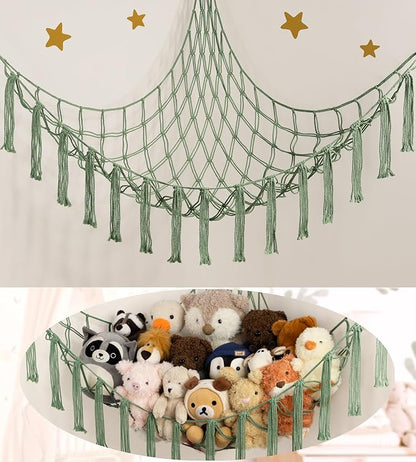 Stuffed Animal Storage Hammock or Net - Large Toy Hammock Net for Stuffed Animals Corner - Hanging Stuff Animal Organizer Holder Ideas for Plush - Baby Nursery Wall Bedroom Room Decor