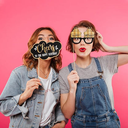 LINGTEER Happy 21st Birthday Party Photo Booth Props,Cheers to 21st Birthday 21st Years Old Bday Party Centerpieces Props Decorations Sign.