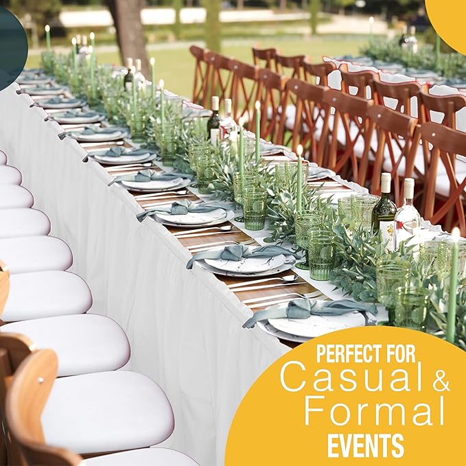 Exquisite Ruffle Table Skirt White Pack Of 6, 14 Ft Long Table Skirts for Rectangle Tables 6ft Plus or Round Tables Skirts with Adhesive Strip for Gender Reveal Decor & Happy Birthday Parties
