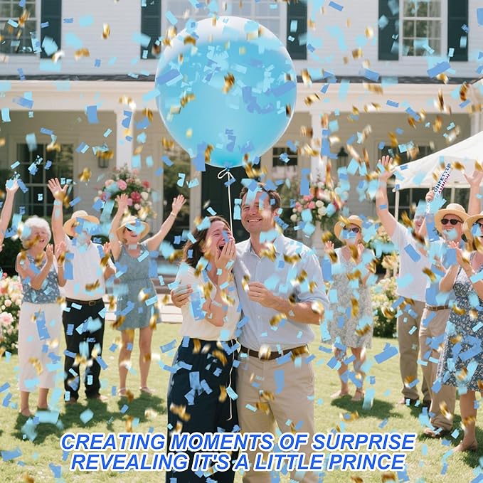4 Pack Gender Reveal Confetti Cannon, 12 in Blue Rectangle Shaped Paper Party Poppers Cannons, Confetti Poppers For Baby Boy Gender Reveal Baby Showers (Rectangle, Blue)