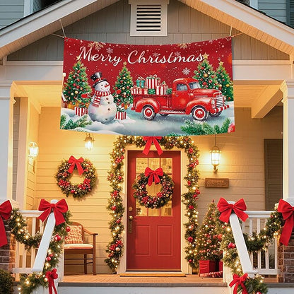 HOOSUN Christmas Decorations Indoor,72 x 44 Inch Merry Christmas Backdrop Banner,Xmas Tree Snowman Banners for Party Decorations,Wall Banner Photo Booth Backdrop Xmas Decor for Party,Wall,Yard,Garage