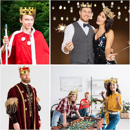 Maitys 6 Pack King and Queen Crowns Royal King Crown Gold Jeweled Costume Accessories for Men Women Birthday Party Halloween Cosplay Costume