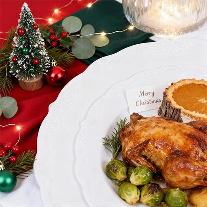 U-QE 100 Pieces White Plastic Plates - White Disposable Plates - Premium Hard Plastic Disposable Plates for Christmas and Party Use Including 50 Dinner Plates 10 '' & 50 Dessert Plates 7.5 ''