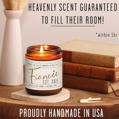 Fiance Gifts for Women, Engagement Gift - 'Fiancee Est. 2025' Soy Wedding Candle, w/Champagne on Ice - Infused w/Essential Oils I Engagement Gift for Her I Bridal Shower Gifts I 50Hr Burn, USA Made