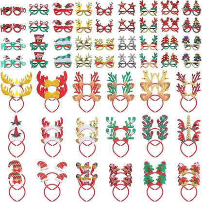 Hotop 72 Pcs Christmas Headbands and Glasses Frames, Cute Sparkling Christmas Party Favors for Xmas Tree Santa Hat Costume Accessories for Holiday Party Decorations New Year's Gifts