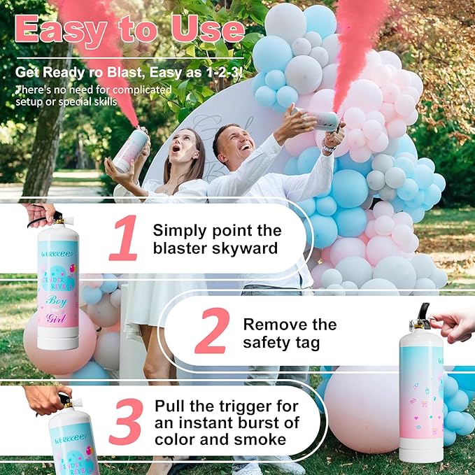 Giant Gender Reveal Fire Extinguisher Color Blasters: 2 Pcs Pink Blaster Only for Baby Girl with Pink Smoke suitable Gender Reveal Party Decorations - Blasts 20+ Feet (Pink)