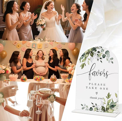 Wedding Signs for Reception, Green Leaves Favors Please Take One Sign, Wedding Reception Signage, Bridal Shower Table Decorations with Base, Supplies for Proposal, Bridal Shower Event and Ceremony, 10
