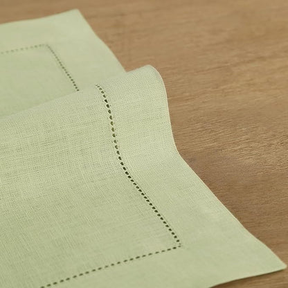 Solino Home Linen Cloth Napkins Set of 6-100% Pure Linen Sage Green Dinner Napkins 20 x 20 Inch for Autumn, Christmas, Winter, New Year - Classic Hemstitch, Handcrafted and Machine Washable