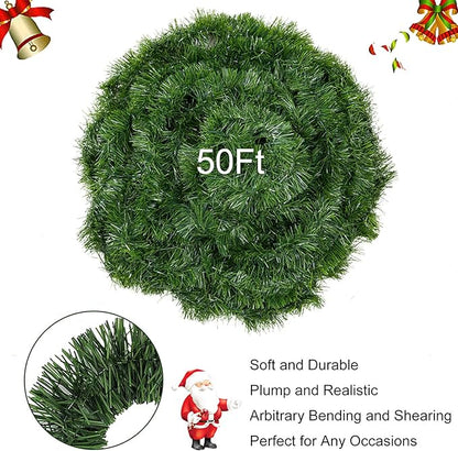 Christmas Garland for Outdoor/Indoor Decoration, Soft Greenery Artificial Garland Decorations, Non-lit Green Xmas Garlands Perfect for Party Home Garden and Holiday Festival Decor, 50 Feet 2 Pack