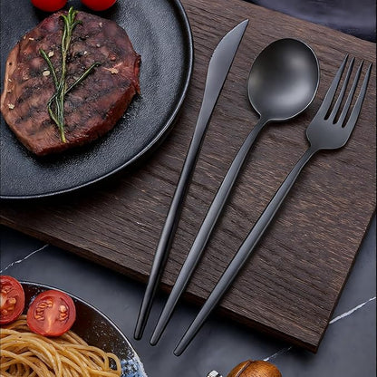 5-Piece Black Silverware Set, Matte Black Stainless Steel Flatware Utensils, Modern Cutlery Set for 1-2 People, Dishwasher Safe, Matte Finish,Anti-Fingerprint Stainless Steel