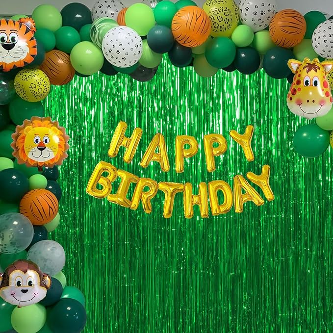 Thicken Green Streamers 4 Pack 3.2 x 8.2 FT, Tinsel Backdrop Curtains, Foil Fringe Photo Backdrop for Birthday, Dinosaur, Football, Jungle, Christmas, Golf Party Decorations