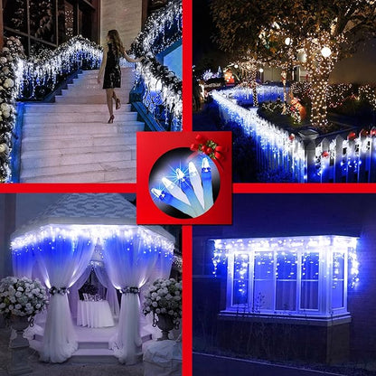 1332 LED 132FT Christmas Lights with 296 Drops, 12 Modes Dimmable CoolWhite & Blue Outdoor Hanging Lights with Timer Memory, Waterproof Curtain Lights for Bedroom Yard Indoor Window Roof Fence Wedding