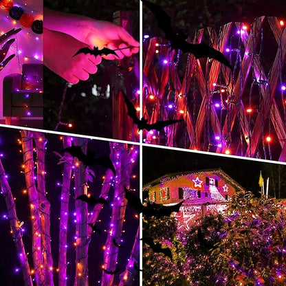 kemooie 300 LED Orange&Purple Halloween Lights, 99FT Connectable 8 Lighting Modes with Memory Function Plug in, Waterproof for Outdoor Indoor Halloween Garden Roof Decorations (Purple and Orange)