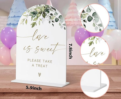 Love Is Sweet Sign for Dessert Table, Greenery Gold Bridal Shower Decorations, Wedding Signs for Ceremony and Reception, Engagement Decor, Wedding Table Acrylic Decor, Bachelorette Party Favors - 33
