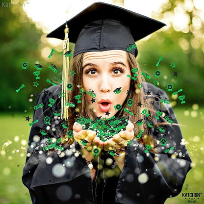 KatchOn, Glitter, Green and Black Graduation Confetti - Pack of 300 | Graduation Cap, Star Confetti for Graduation Table Decorations | Congrats Grad Confetti for Graduation Decorations Class of 2025