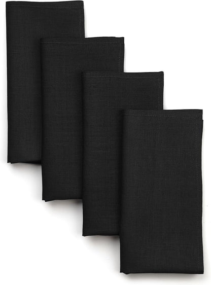 D'Moksha Homes Black Linen Napkins 18 x 18 Inch - 100% Pure Linen Cloth Washable Dinner Napkins Set of 4 for Winter, Christmas, Holiday
