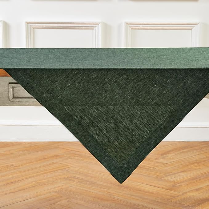 Solino Home Linen Cloth Tablecloth 52 x 52 Inch - 100% Pure Linen Forest Green Square Tablecloth - Athena, Machine Washable Table Throw for Fall, Autumn, Winter, Christmas, New Year