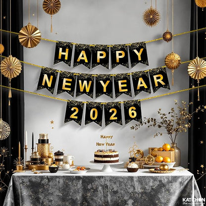 KatchOn, Happy New Year Banner - Large 10 Feet | New Year Sign for New Years Decorations 2026 | New Year's Garland for New Years Eve Party Supplies 2026 | NYE Decorations 2026