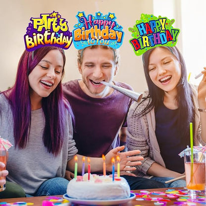 KKBES Happy Birthday Headbands, Paper Birthday Party Hats, 3 Patterns for Children and Adults Celebrating Birthdays