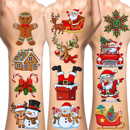 Christmas Temporary Tattoos | Christmas Decorations Party Favors Accessories Goodie Bags Stocking Stuffers Stickers Xmas Santa Claus Reindeer Snowman Gift Idea For Kids Boy Girl Teen Adult-60Pcs