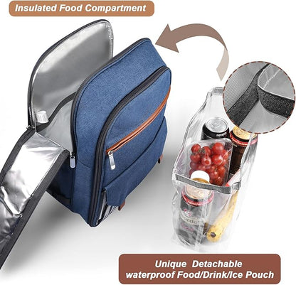 Sunflora Insulated Picnic Backpack for 2 Person Bag with Cooler Compartment, Blanket and Stainless Steel Cutlery Set for Couple, Lovers and Friends (Blue & Stripe)