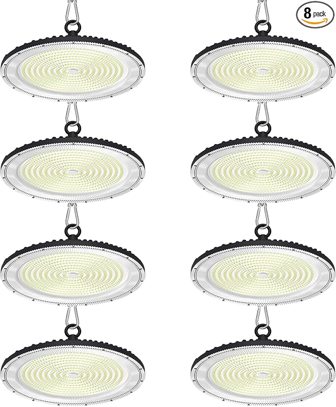 UFO LED High Bay Light:500W 50000LM LED Shop Light 6000-6500K Bay Lighting IP65 Waterproof for Barn/Garage/Commercial Warehouse(8 Pack)