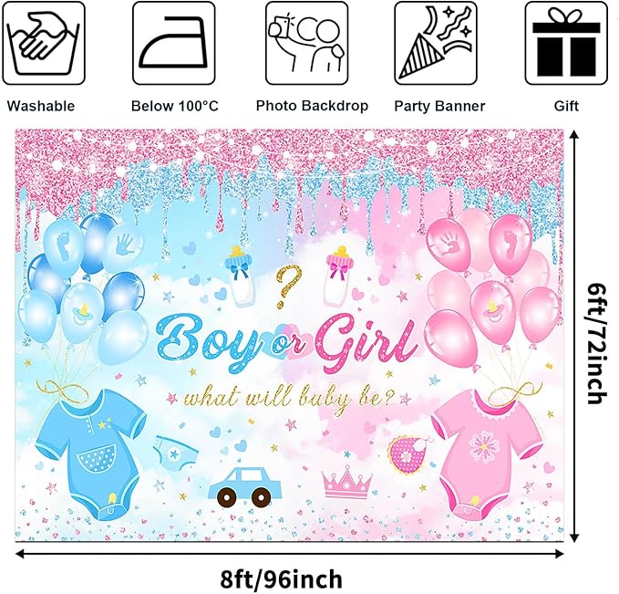 Avezano Boy or Girl Gender Reveal Party Decoration Pink Blue Balloon Background for Baby Shower (8x6ft)