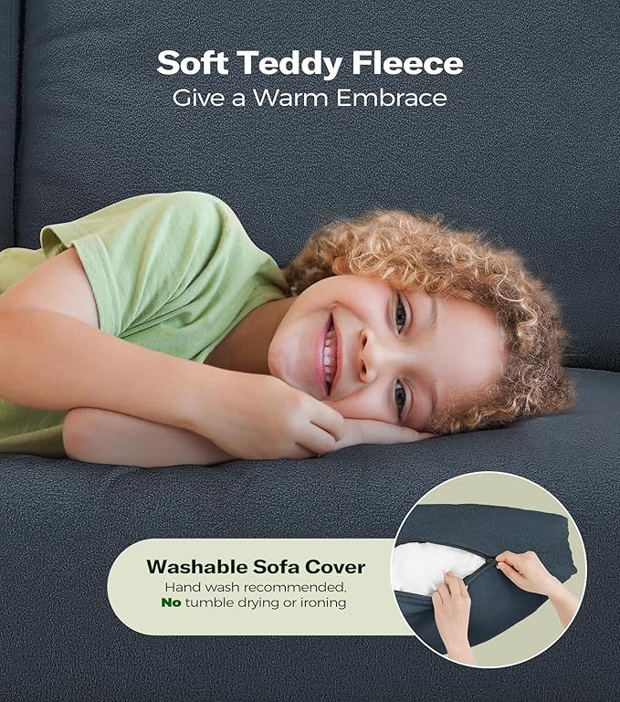 Loveseat Sofa, 51" Love Seat, Comfy Teddy Small Loveseat for Small Spaces, Tool-Free Setup Sofa Couch for Bedroom, All-Wood Couches for Living Room, No Pillow Included, Blue Grey