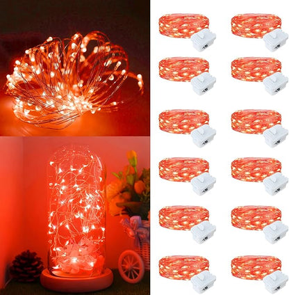 Fairy Lights,Silver Wire String Lights Waterproof,Battery Operated 7FT 20LED Firefly Starry Moon Lights for DIY Christmas Wedding Party Bedroom Decor (Orange, 12 Pack)