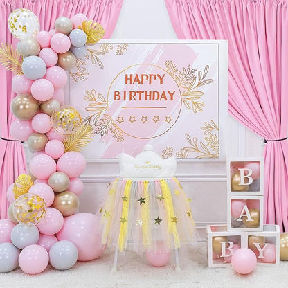 Hiasan Pink Backdrop Curtains for Parties, Polyester Photography Backdrop Drapes for Baby Shower, Wedding Decorations, 5ftx7ft, Set of 2 Panels