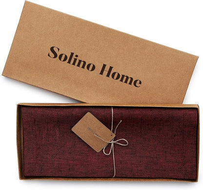 Solino Home Linen Table Runner 144 Inches Long - Athena, 100% Pure Linen Red Garnet Dining Table Runner 14 x 144 Inch for Fall, Autumn, Christmas, Holiday, New Year