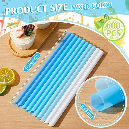Tessco for you Jumbo Smoothie Straws Bulk Large Plastic Disposable Bubble Tea Straws Wide-Mouthed Individually Wrapped for Tall Homemade Milkshakes Drinking(9.84 Inch,Blue,600 Pcs)