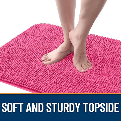 OLANLY Dog Door Mat for Muddy Paws 59x35, Absorbs Moisture and Dirt, Absorbent Non-Slip Washable Doormat, Quick Dry Chenille Mud Mat for Dogs, Entry Indoor Entryway Carpet for Inside Floor, Hot Pink