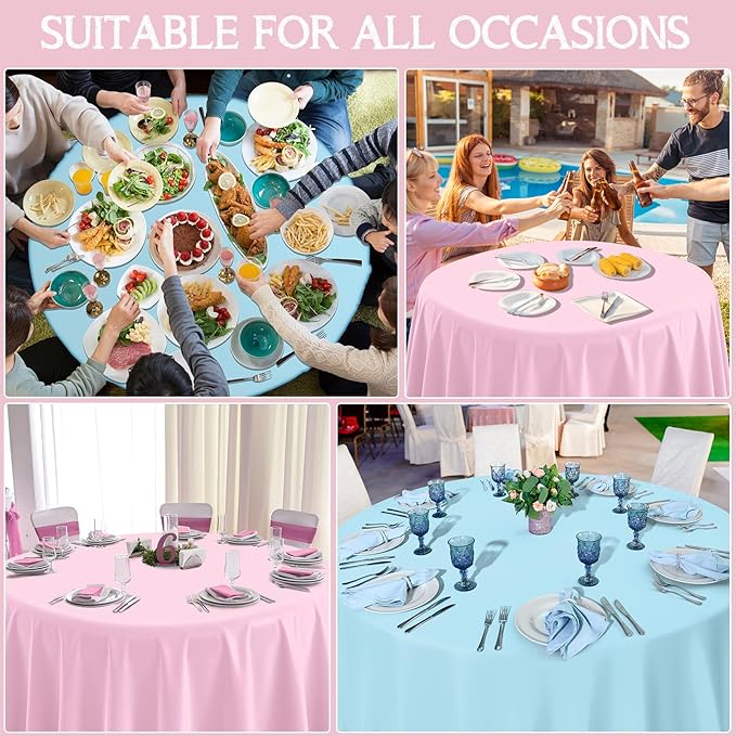 MASHAN 6Pack Round Gender Reveal Tablecloths,Disposable Plastic Pink and Blue Tablecloth,Table Covers for Boy or Girl Baby Shower Party Decorations,84 Inch